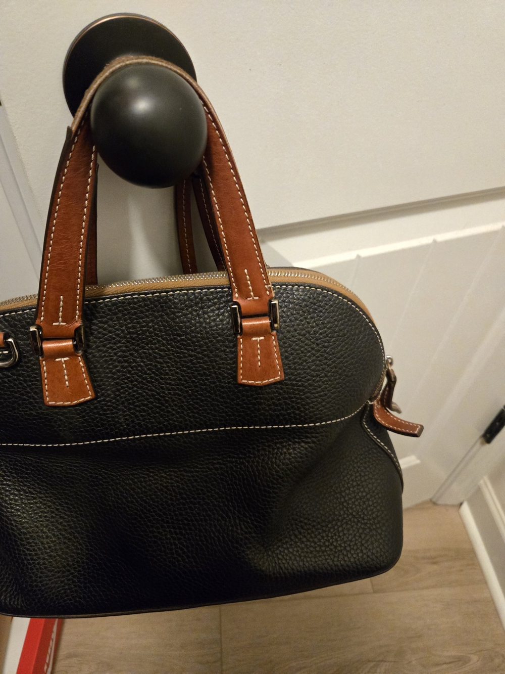 Dooney & Bourke Black Pebbled Leather Satchel with Brown Trim - Picture 4 of 7